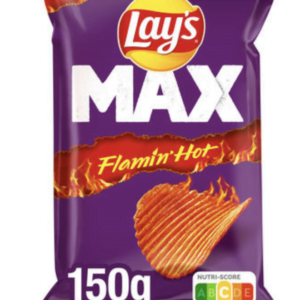 LOT DE 10 CARTONS LAY S MAX FLAMIN HOT RIBBEL CHIPS 150GRAMMES -24 UNITÉS