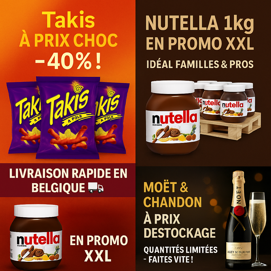grossiste boissons et alimentation pour particuliers . Nutella , nido , evian , perrier , moet et chandon ,vin aop ,mahoo sans alcool